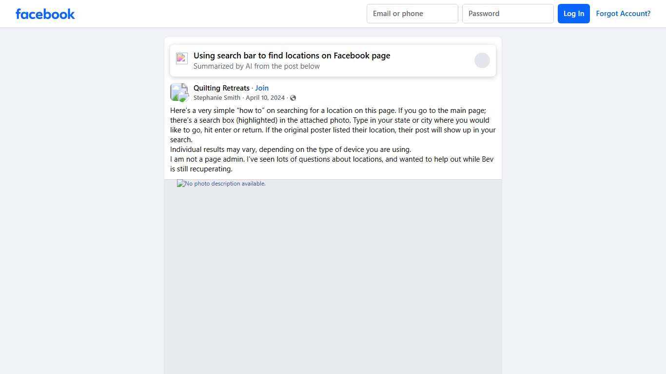 Quilting Retreats | Here’s a very simple “how to” on searching for a location on this page | Facebook